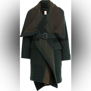 Burberry Brit Green Cherbrooke wool-blend blanket coat belted Sz S RARE!